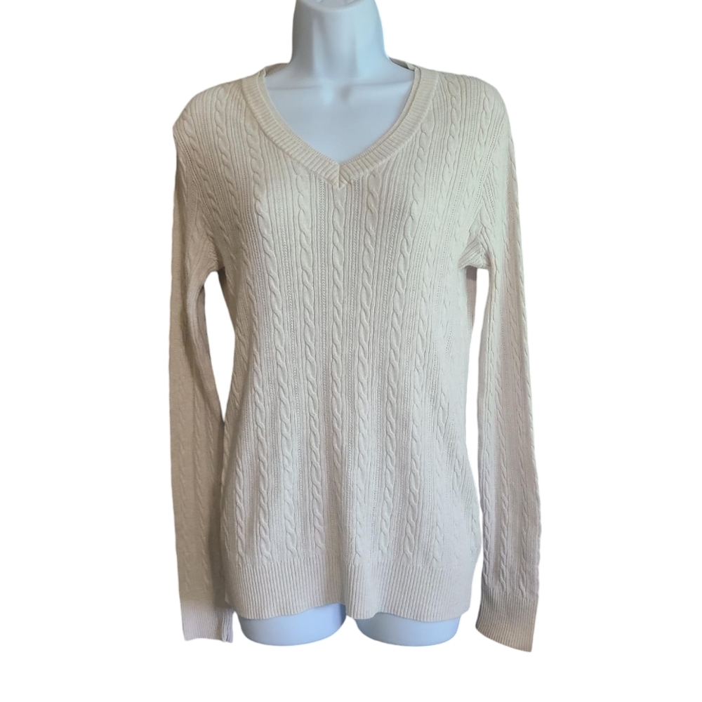 SONOMA neutral cream cableknit vneck S